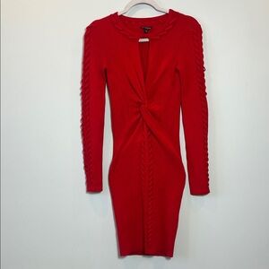 Guess Red Long-Sleeve Twist-Front Knit Dress
